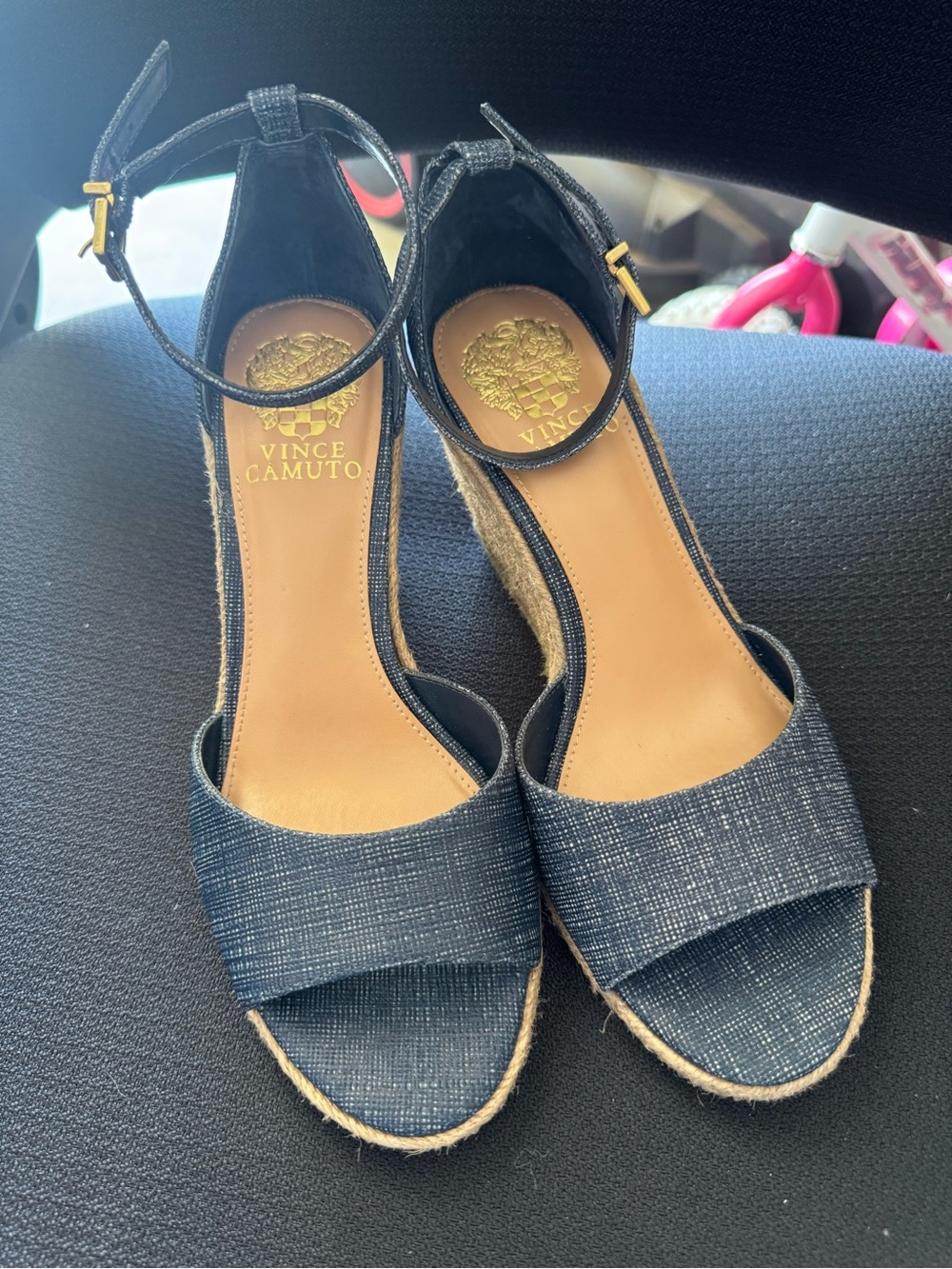 Vince Camuto Dark Blue Espadrille Wedge Sandals with Ankle Strap - Never worn